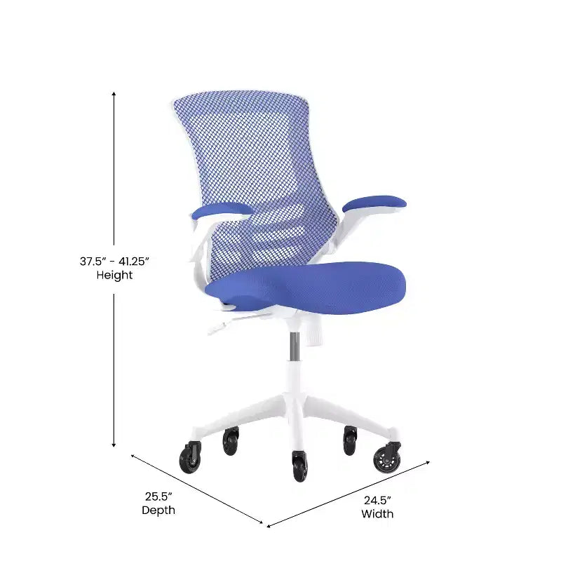 Sedia da ufficio ergonomica girevole a schienale medio con braccioli ribaltabili e ruote a rullo trasparenti