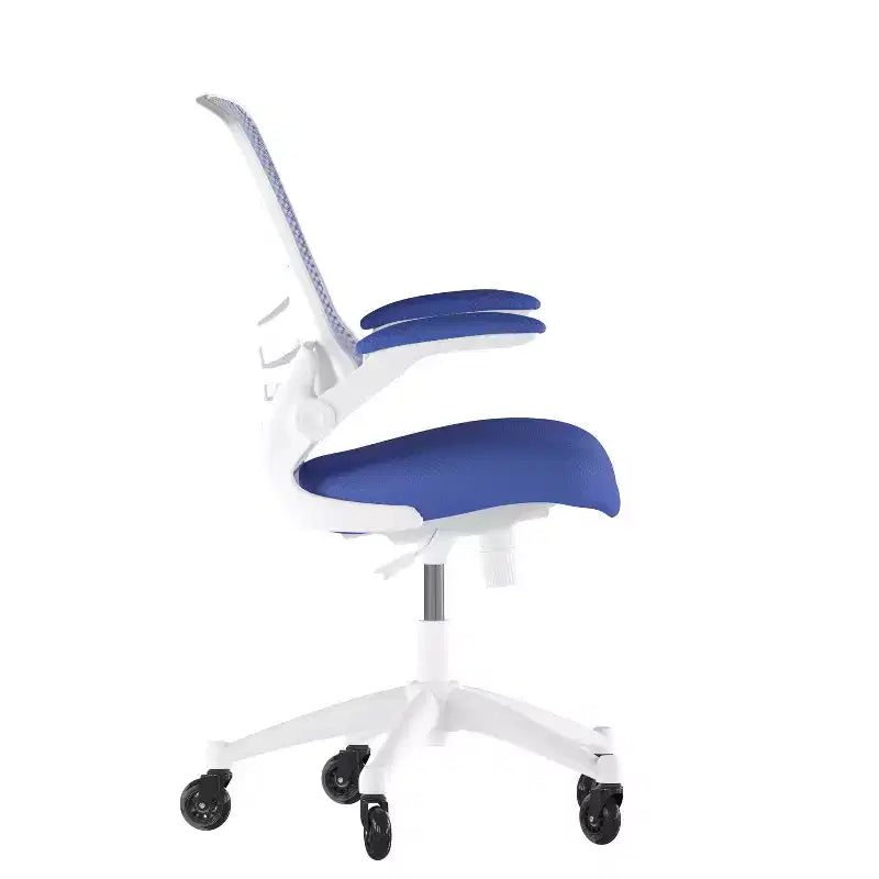 Sedia da ufficio ergonomica girevole a schienale medio con braccioli ribaltabili e ruote a rullo trasparenti