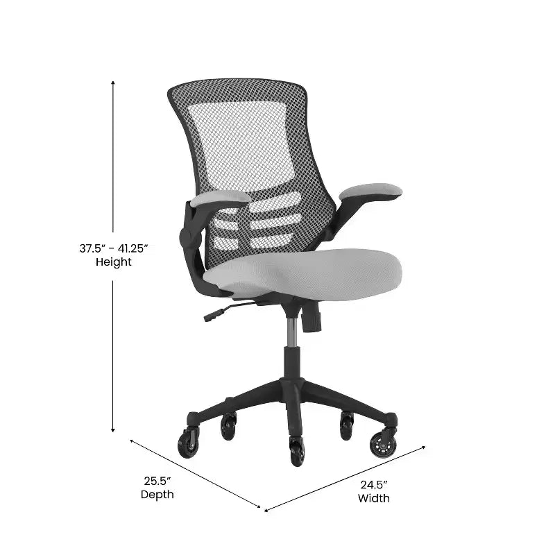 Sedia da ufficio ergonomica girevole a schienale medio con braccioli ribaltabili e ruote a rullo trasparenti