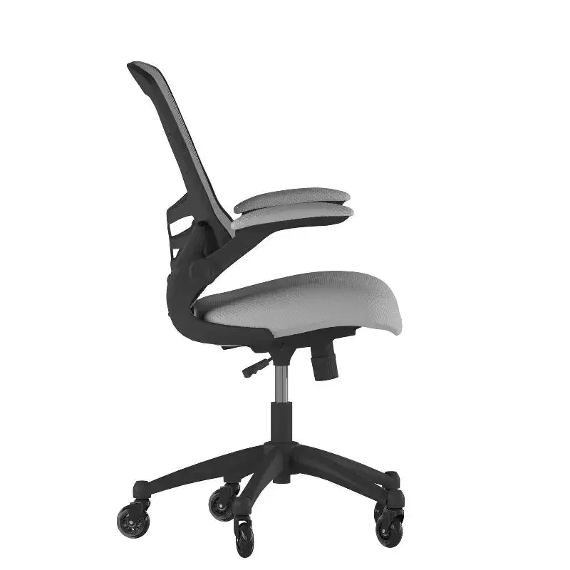 Sedia da ufficio ergonomica girevole a schienale medio con braccioli ribaltabili e ruote a rullo trasparenti