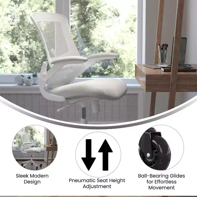 Sedia da ufficio ergonomica girevole a schienale medio con braccioli ribaltabili e ruote a rullo trasparenti
