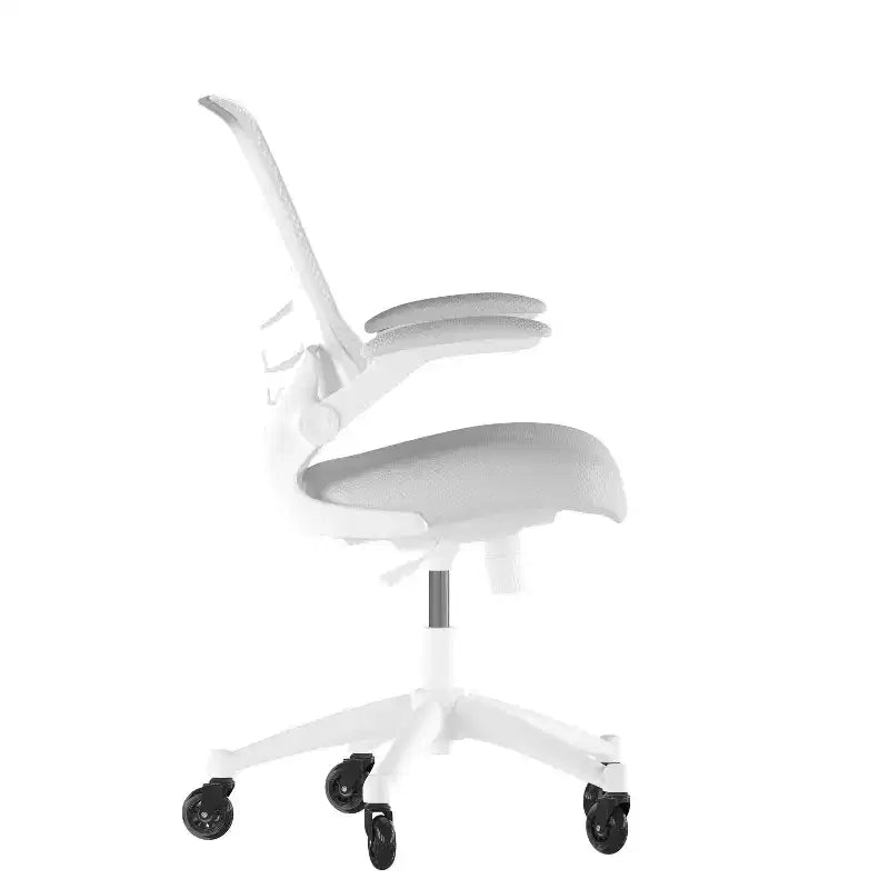 Sedia da ufficio ergonomica girevole a schienale medio con braccioli ribaltabili e ruote a rullo trasparenti