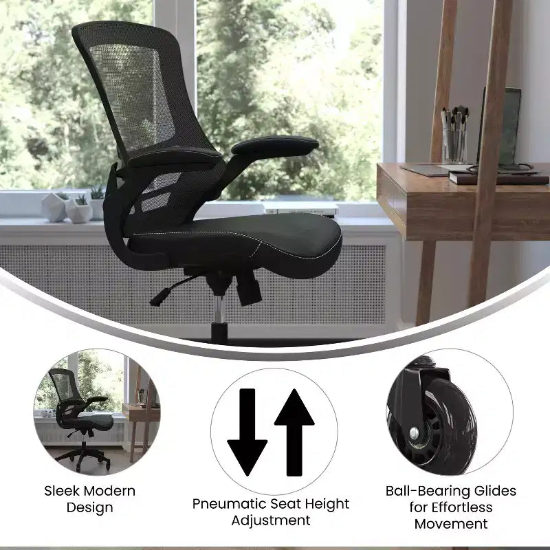 Mid-Back Swivel Ergonomic Task Office Chair with Flip-Up Arms & Transparent Roller Wheels