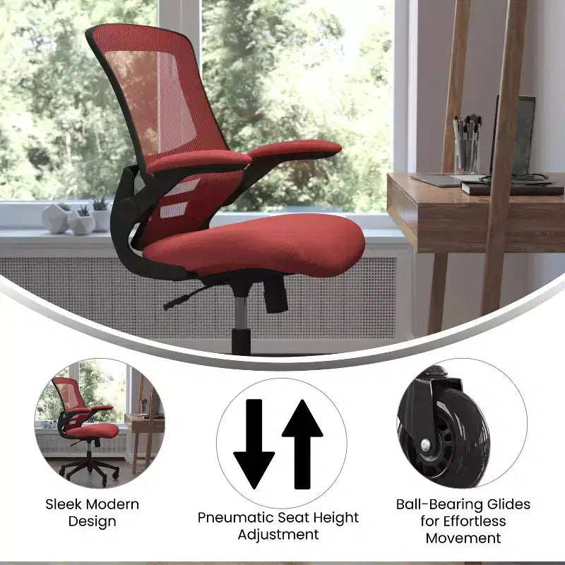 Sedia da ufficio ergonomica girevole a schienale medio con braccioli ribaltabili e ruote a rullo trasparenti