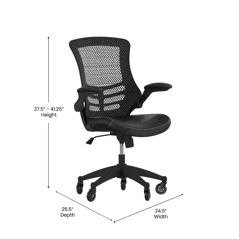 Mid-Back Swivel Ergonomic Task Office Chair with Flip-Up Arms & Transparent Roller Wheels