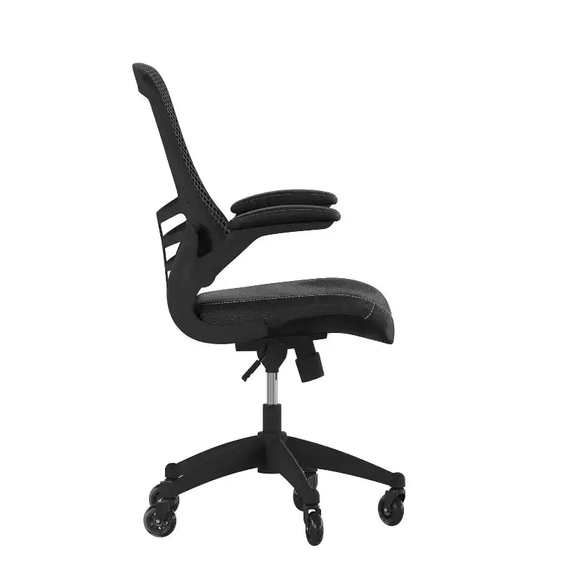 Sedia da ufficio ergonomica girevole a schienale medio con braccioli ribaltabili e ruote a rullo trasparenti