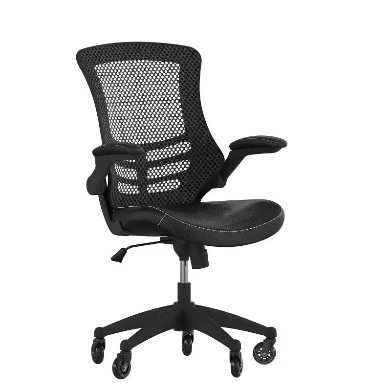 Mid-Back Swivel Ergonomic Task Office Chair with Flip-Up Arms & Transparent Roller Wheels