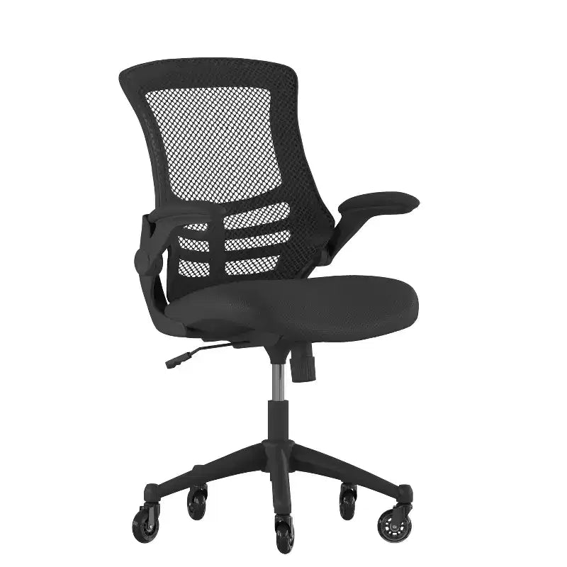 Flash Furniture Kelista Mid-Back Swivel Ergonomic Task Office Chair with Flip-Up Arms and Transparent Roller Wheels