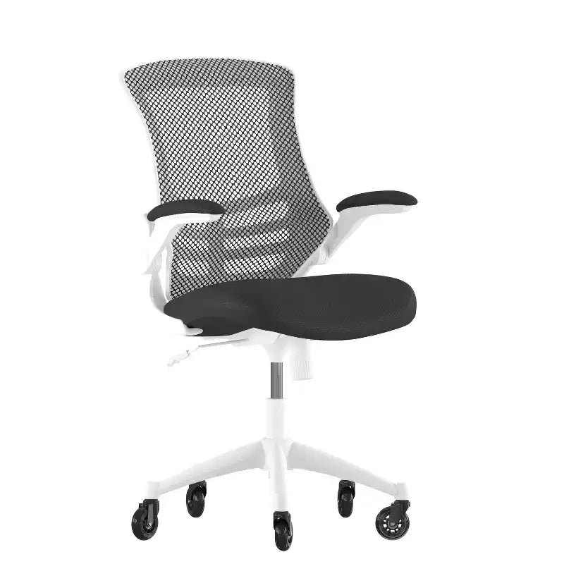 Mid-Back Swivel Ergonomic Task Office Chair with Flip-Up Arms & Transparent Roller Wheels