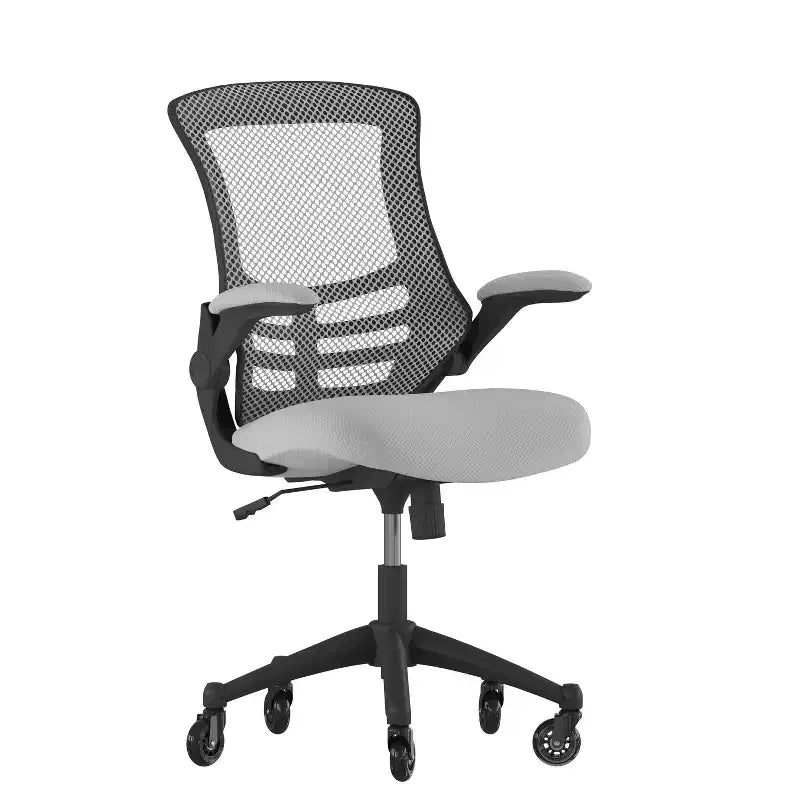 Mid-Back Swivel Ergonomic Task Office Chair with Flip-Up Arms & Transparent Roller Wheels
