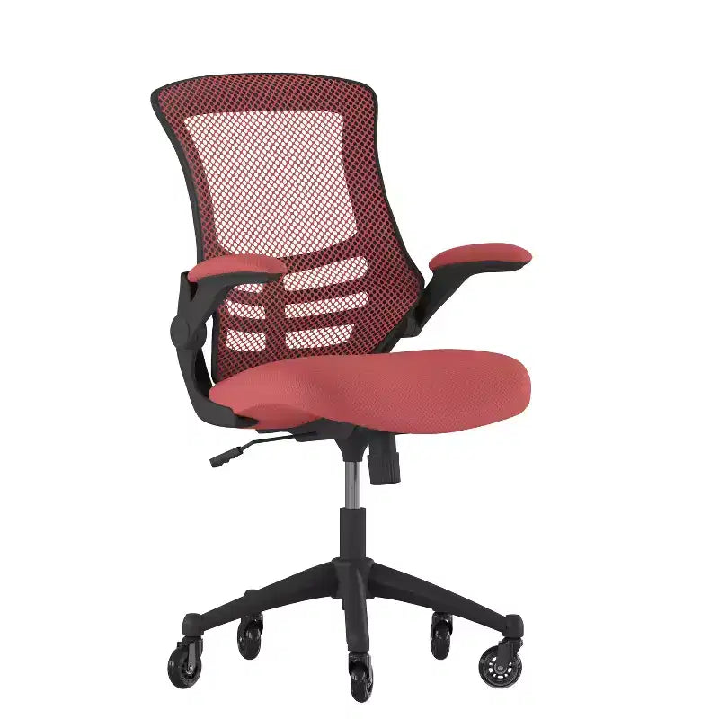 Mid-Back Swivel Ergonomic Task Office Chair with Flip-Up Arms & Transparent Roller Wheels