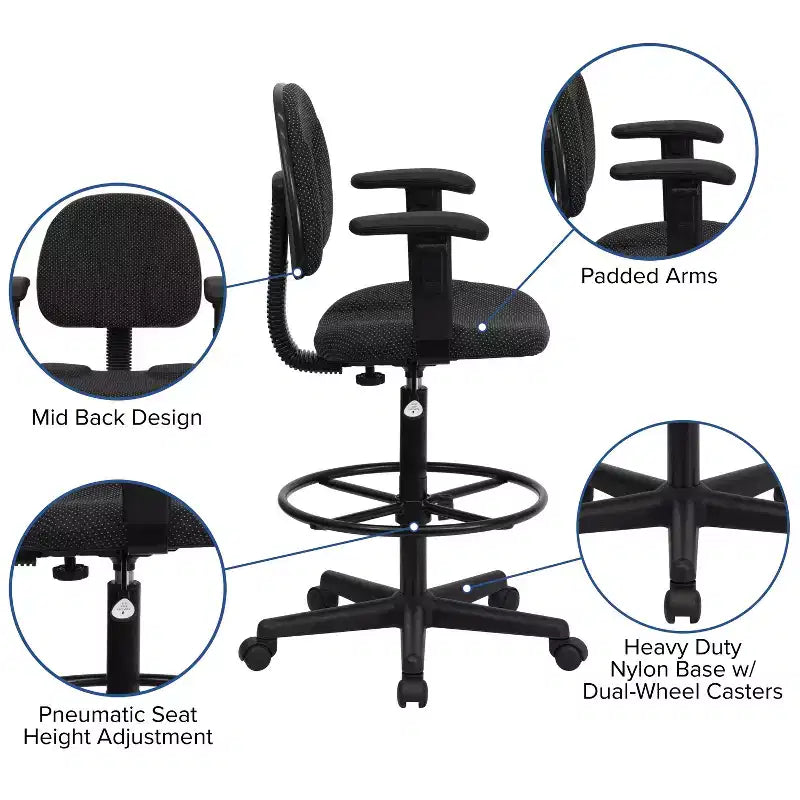 Two Cylinder Adjustable Drafting Chair with Flip-Up Arms