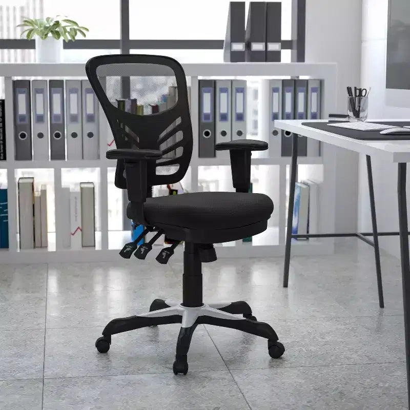Mid-Back Black Mesh Multifunction Ergonomic Office Chair with Adjustable Arms