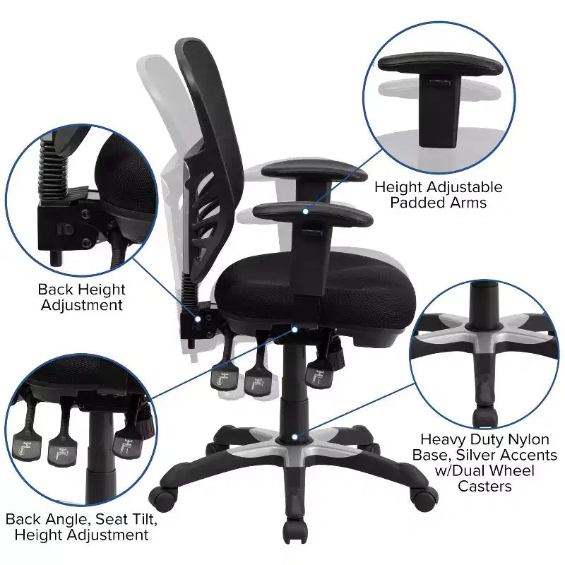 Mid-Back Black Mesh Multifunction Ergonomic Office Chair with Adjustable Arms