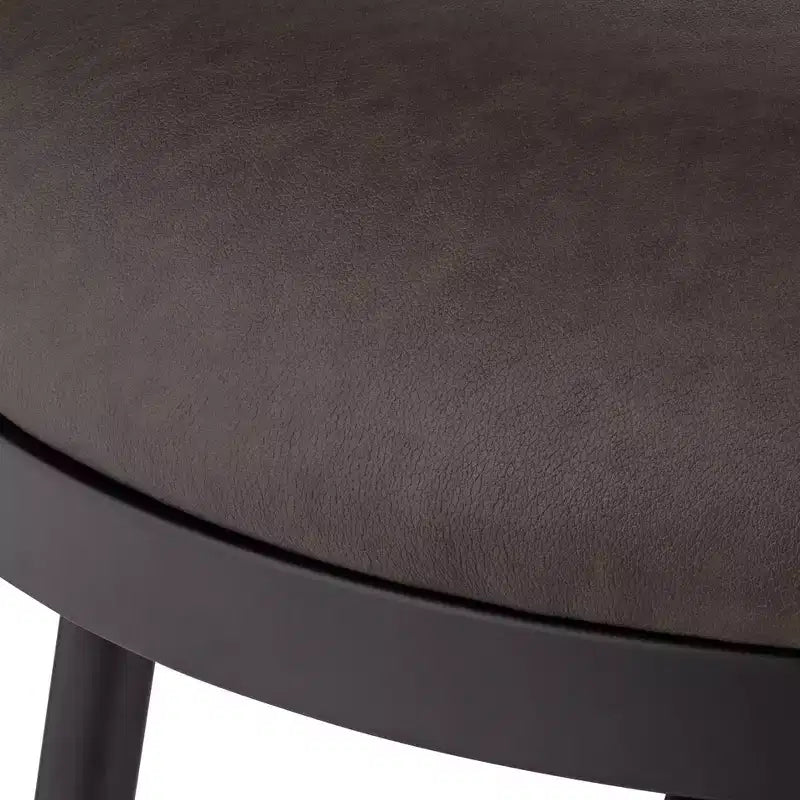 Metal Swivel Bar Stool, Matte Black, 26" Rustic Brown Leather Round Cushion, Low Backrest