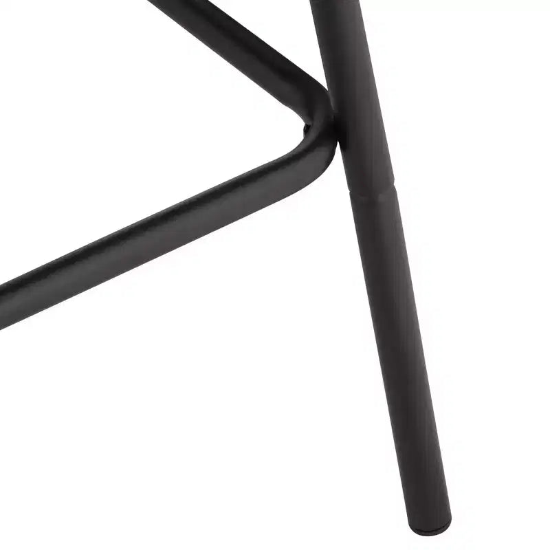 Sgabello da bar girevole in metallo, nero opaco, cuscino rotondo in pelle marrone rustico da 26", schienale basso