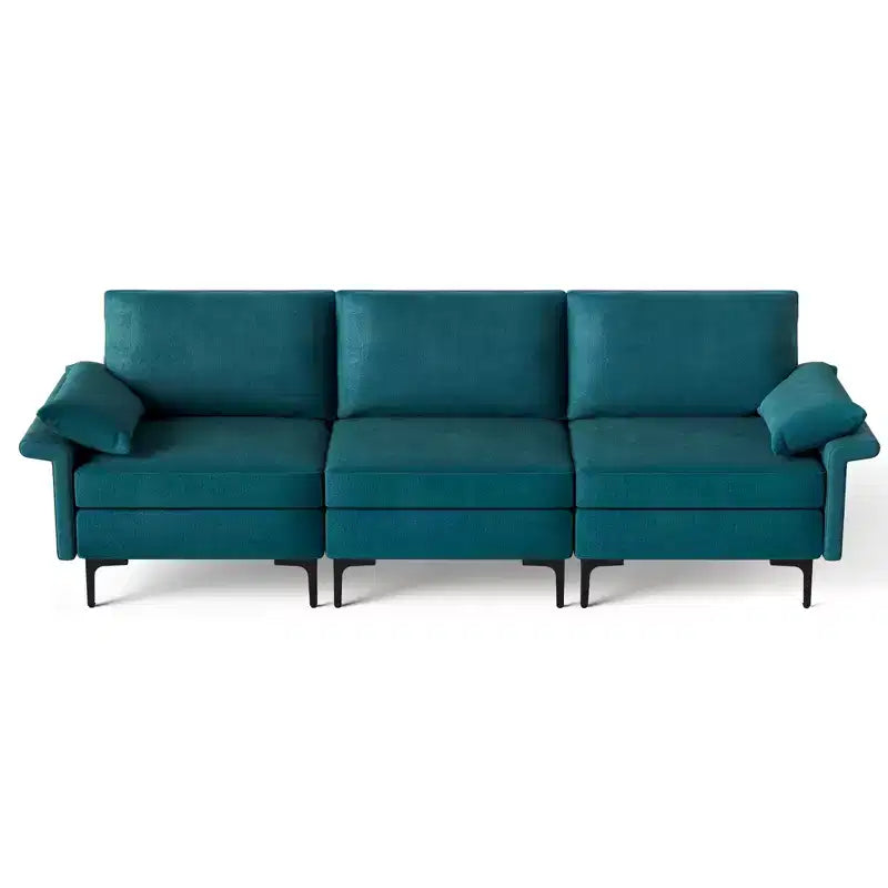 Divano modulare moderno a 3 posti in tessuto con gambe in metallo – Blu/Grigio