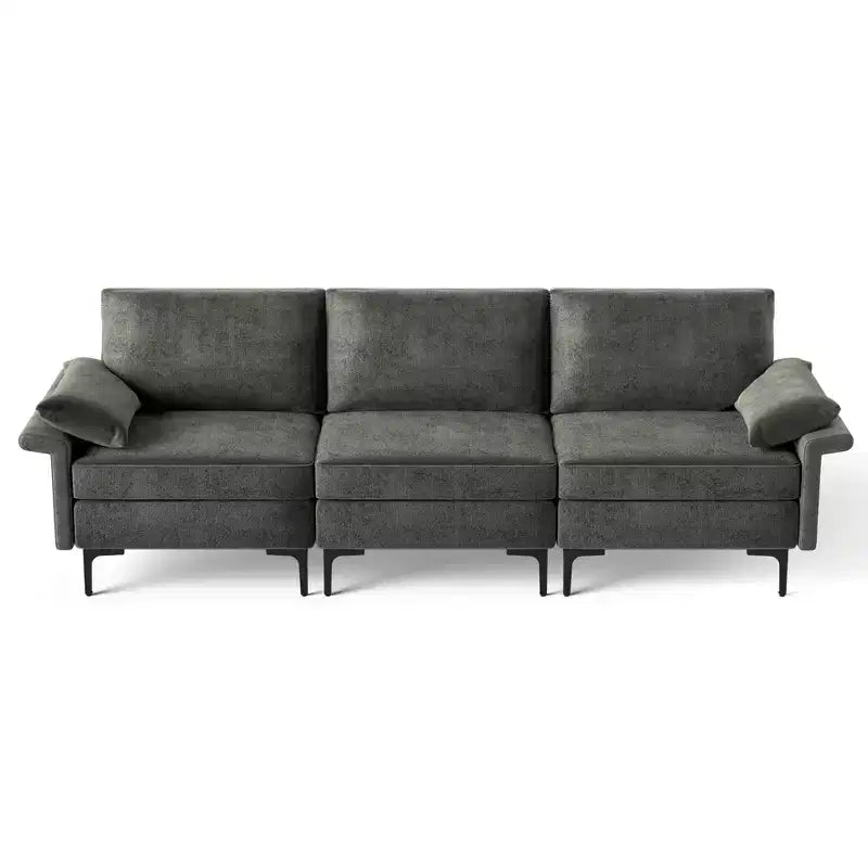 Divano modulare moderno a 3 posti in tessuto con gambe in metallo – Blu/Grigio