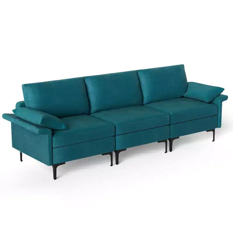 Divano modulare moderno a 3 posti in tessuto con gambe in metallo – Blu/Grigio