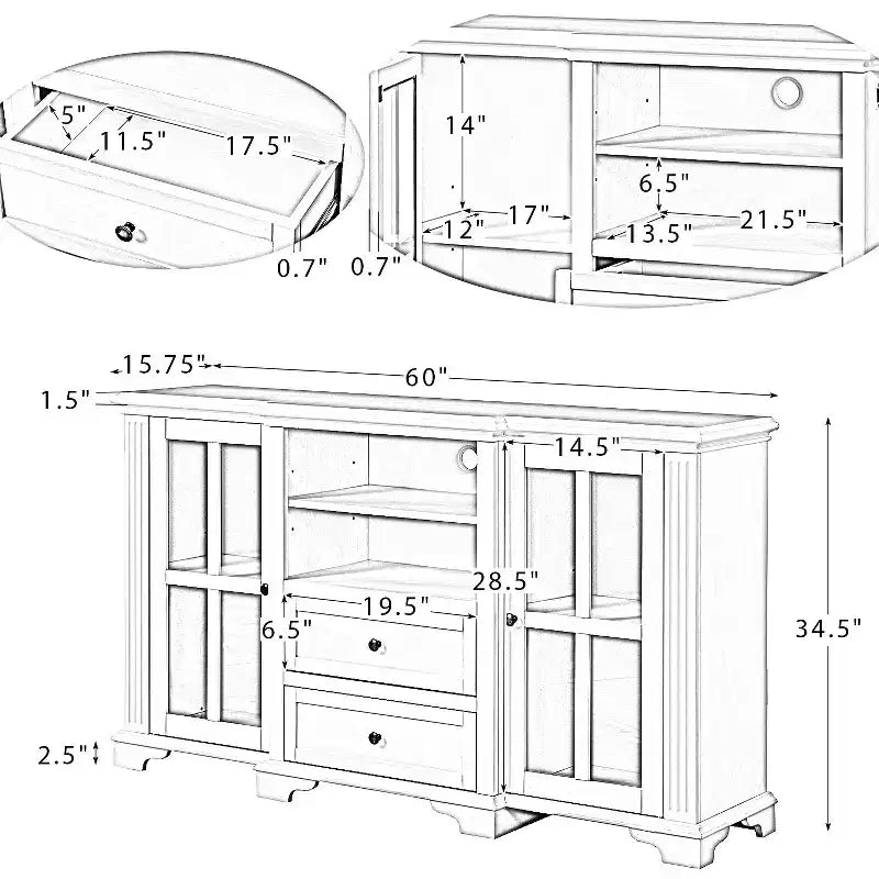 Mobile TV da Salotto per TV fino a 65" con 2 Cassetti e Ripiano
